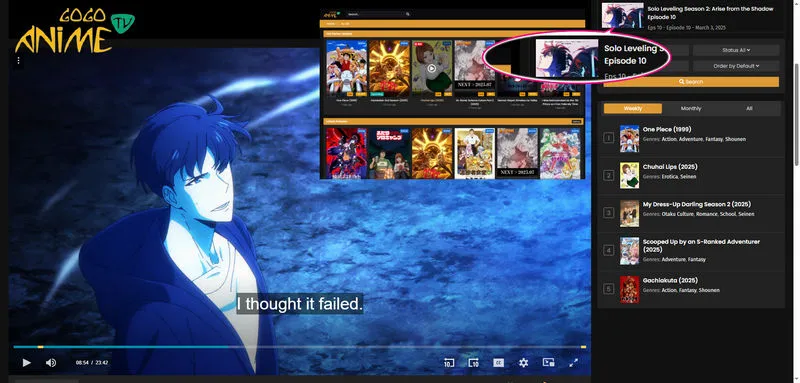 unblocked anime website for school: gogoanime