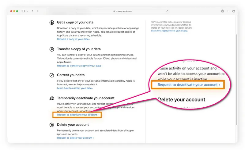 request to deactivate your account
