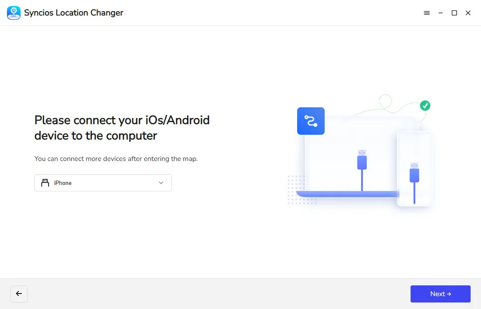 launch syncios location changer and connect iphone to pc