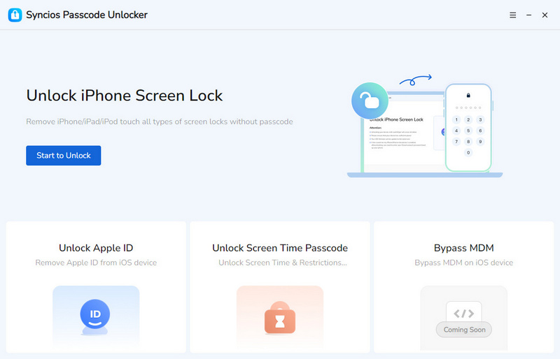 syncios passcode unlocker main interface