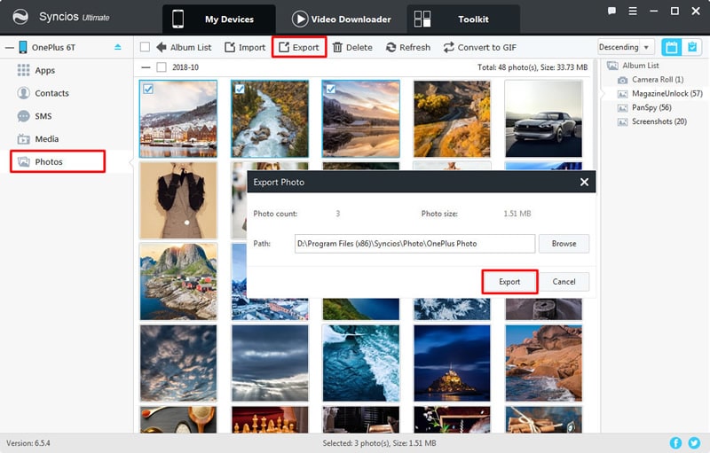 export oneplus 6t photo file to pc