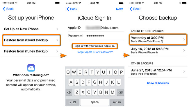 restore iCloud backup on iphoen 6s