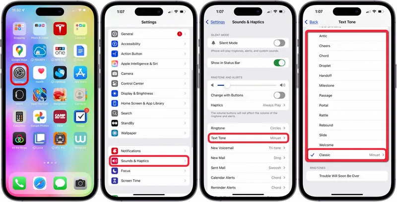  set custom text tone iPhone 17