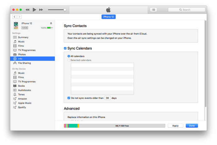 sync calendar with iTunes