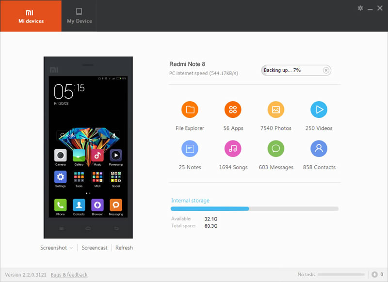 use mi pc suite to backup redmi note 8