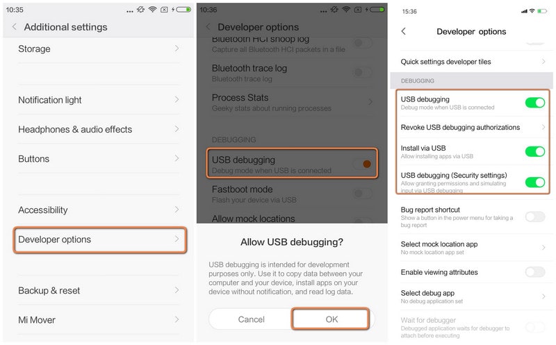 enable debugging mode on xiaomi mi 8/6