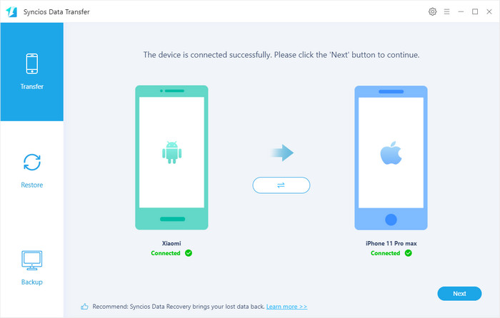 syncios iphone transfer interface