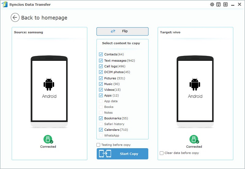 sync Samsung data to Vivo Nex