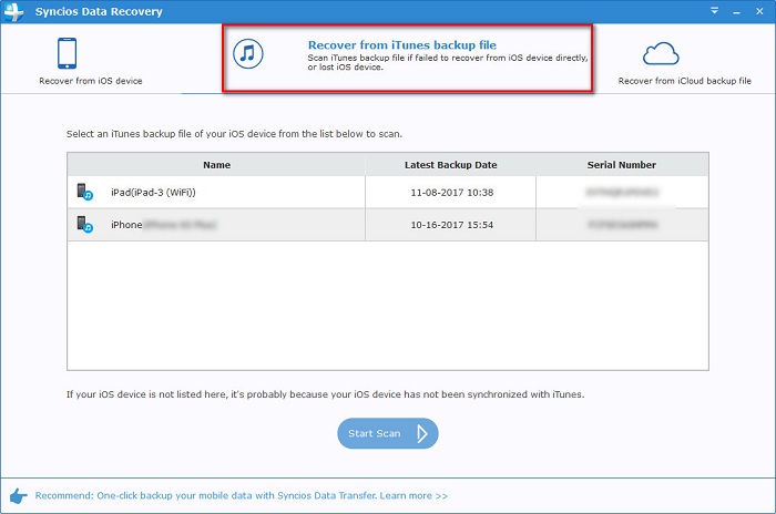 Choose iTunes backup file