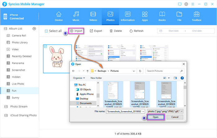 import photos to iphone x via syncios 