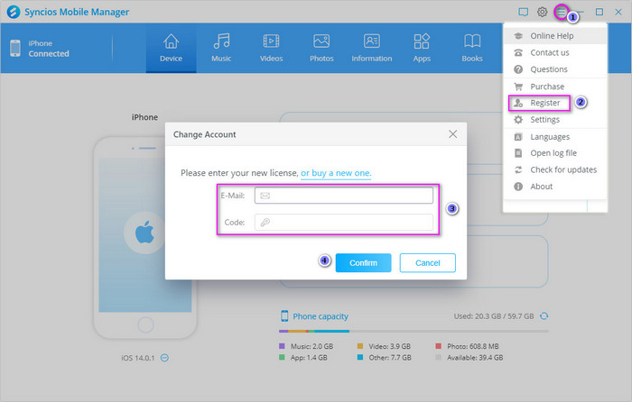 register Syncios Mobile Manager