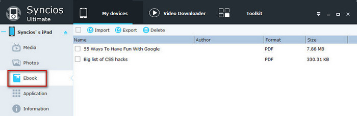 Transfer ebooks from pc to iPad with Syncios