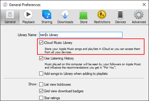 turn on icloud music library